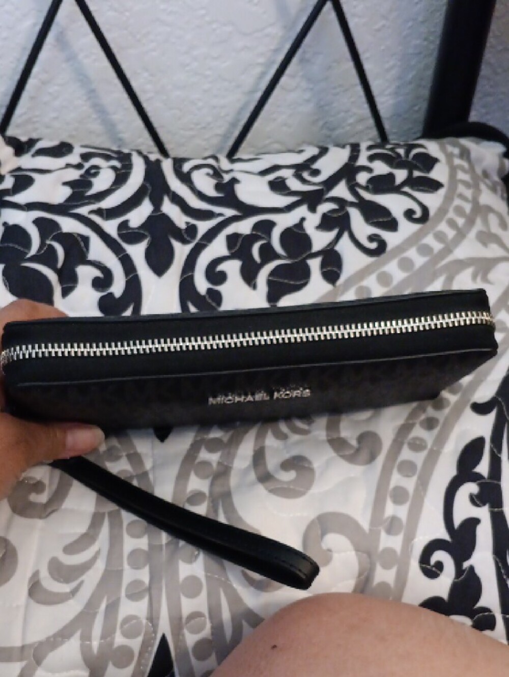 Michael Kors Black Leather Wristlet with Silver Hardware - Picture 2 of 16